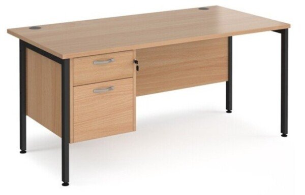 Dams Maestro 25 Rectangular Desk with Straight Legs and 2 Drawer Fixed Pedestal - 1600 x 800mm - Beech