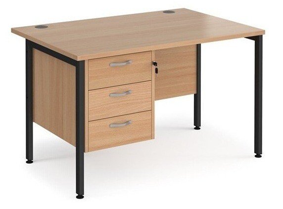 Dams Maestro 25 Rectangular Desk with Straight Legs and 3 Drawer Fixed Pedestal - 1200 x 800mm - Beech