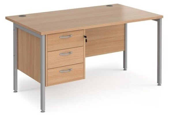 Dams Maestro 25 Rectangular Desk with Straight Legs and 3 Drawer Fixed Pedestal - 1400 x 800mm - Beech