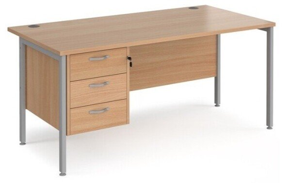 Dams Maestro 25 Rectangular Desk with Straight Legs and 3 Drawer Fixed Pedestal - 1600 x 800mm - Beech