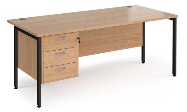 Dams Maestro 25 Rectangular Desk with Straight Legs and 3 Drawer Fixed Pedestal - 1800 x 800mm - Beech