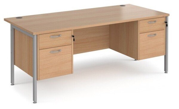 Dams Maestro 25 Rectangular Desk with Straight Legs, 2 and 2 Drawer Fixed Pedestals - 1800 x 800mm - Beech