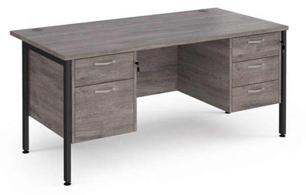 Dams Maestro 25 Rectangular Desk with Straight Legs, 2 and 3 Drawer Fixed Pedestals - 1600 x 800mm - Grey Oak