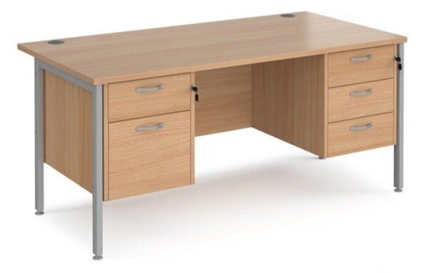 Dams Maestro 25 Rectangular Desk with Straight Legs, 2 and 3 Drawer Fixed Pedestals - 1600 x 800mm - Beech
