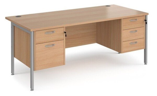 Dams Maestro 25 Rectangular Desk with Straight Legs, 2 and 3 Drawer Fixed Pedestals - 1800 x 800mm - Beech