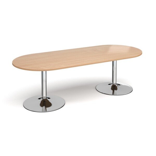 Dams Chrome Trumpet Base Radial End Boardroom Table 2400 x 1000mm - Beech
