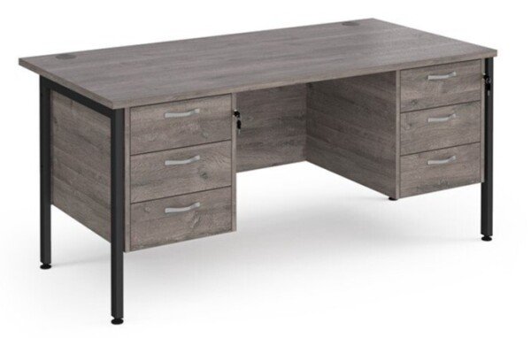 Dams Maestro 25 Rectangular Desk with Straight Legs, 3 and 3 Drawer Fixed Pedestals - 1600 x 800mm - Grey Oak