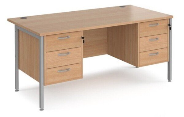 Dams Maestro 25 Rectangular Desk with Straight Legs, 3 and 3 Drawer Fixed Pedestals - 1600 x 800mm - Beech