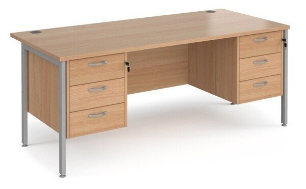 Dams Maestro 25 Rectangular Desk with Straight Legs, 3 and 3 Drawer Fixed Pedestals - 1800 x 800mm - Beech