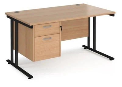 Dams Maestro 25 Rectangular Desk with Twin Cantilever Legs and 2 Drawer Fixed Pedestal - 1400 x 800mm