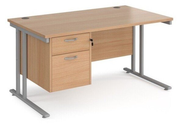 Dams Maestro 25 Rectangular Desk with Twin Cantilever Legs and 2 Drawer Fixed Pedestal - 1400 x 800mm - Beech