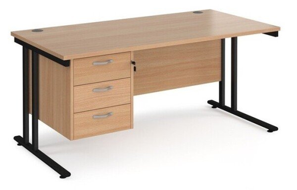 Dams Maestro 25 Rectangular Desk with Twin Cantilever Legs and 3 Drawer Fixed Pedestal - 1600 x 800mm - Beech