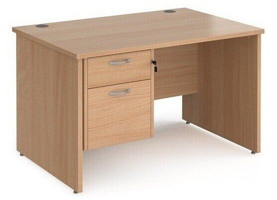 Dams Maestro 25 Rectangular Desk with Panel End Legs and 2 Drawer Fixed Pedestal - 1200 x 800mm - Beech