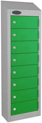 Probe Low Eight Door Single Steel Wallet Locker with Sloping Top - 1000/920 x 250 x 180mm