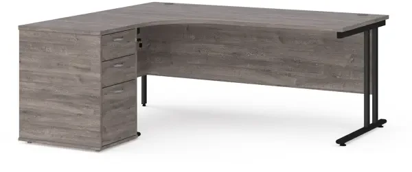 Dams Maestro 25 Corner Desk with Twin Cantilever Legs - 1800 x 1200mm & Desk High Pedestal - Grey Oak