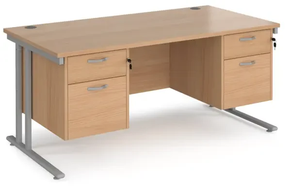 Dams Maestro 25 Rectangular Desk with Twin Cantilever Legs, 2 and 2 Drawer Fixed Pedestals - 1600 x 800mm - Beech