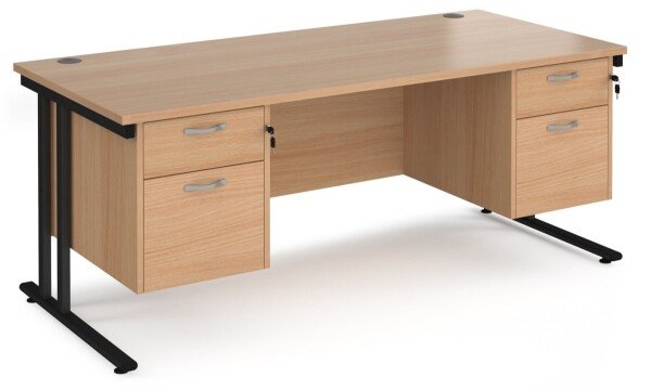 Dams Maestro 25 Rectangular Desk with Twin Cantilever Legs, 2 and 2 Drawer Fixed Pedestals - 1800 x 800mm - Beech