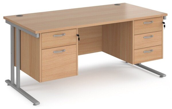 Dams Maestro 25 Rectangular Desk with Twin Cantilever Legs, 2 and 3 Drawer Fixed Pedestals - 1600 x 800mm - Beech