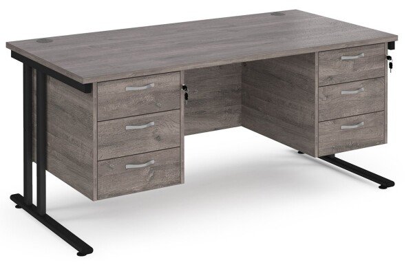 Dams Maestro 25 Rectangular Desk with Twin Cantilever Legs, 3 and 3 Drawer Pedestals - 1600 x 800mm - Grey Oak