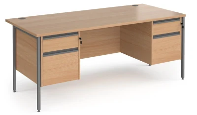Dams Contract 25 Rectangular Desk with Straight Legs, 2 and 2 Drawer Fixed Pedestals - 1800 x 800mm