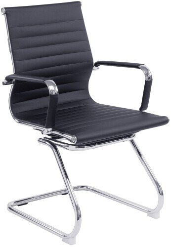 Nautilus Aura Contemporary Medium Back Bonded Leather Visitor Chair - Chrome Frame - Black