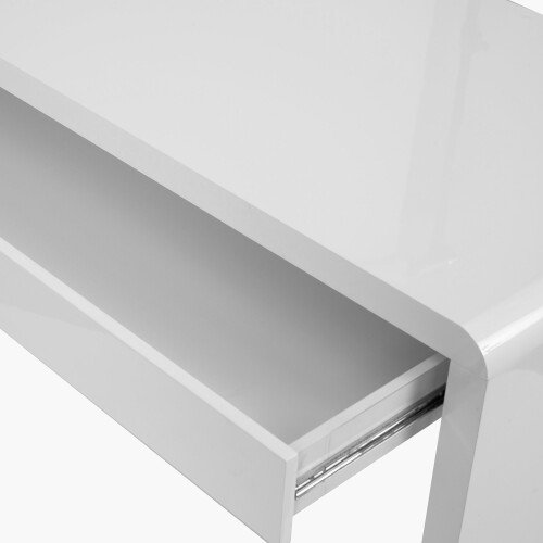Nautilus Nordic Compact & Curvaceous High Gloss Workstation with Spacious Storage Drawer - White High Gloss