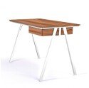 Nautilus Tyrol Compact Desk with Suspended Underdesk Drawer - White Frame - Walnut Finish