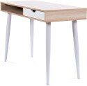 Nautilus Tromso Compact Desk, Stylish Complementing Drawer and Open Storage Compartment - White Legs - Oak Finish