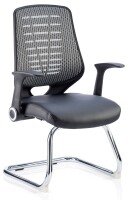 Dynamic Relay Cantilever Visitor Chair Leather Seat Silver Back with Arms