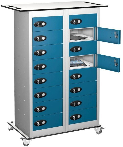 Probe TabBox 16 Compartment Trolley with USB - 1050 x 800 x 370mm - Blue (Similar to RAL 5019)