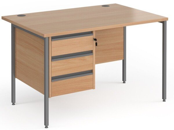 Dams Contract 25 Rectangular Desk with Straight Legs and 3 Drawer Fixed Pedestal - 1200 x 800mm - Beech