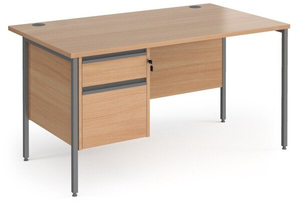 Dams Contract 25 Rectangular Desk with Straight Legs and 2 Drawer Fixed Pedestal - 1400 x 800mm - Beech