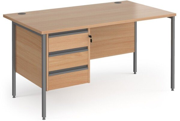 Dams Contract 25 Rectangular Desk with Straight Legs and 3 Drawer Fixed Pedestal - 1400 x 800mm - Beech