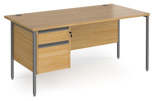 Dams Contract 25 Rectangular Desk with Straight Legs and 2 Drawer Fixed Pedestal - 1600 x 800mm - Oak