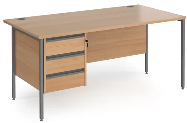 Dams Contract 25 Rectangular Desk with Straight Legs and 3 Drawer Fixed Pedestal - 1600 x 800mm - Beech