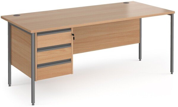 Dams Contract 25 Rectangular Desk with Straight Legs and 3 Drawer Fixed Pedestal - 1800 x 800mm - Beech