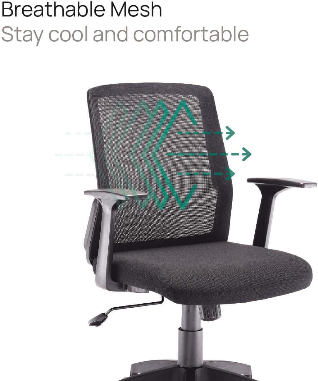 TC Denali Mid Back Mesh Chair with Black Swivel Base Office Furniture