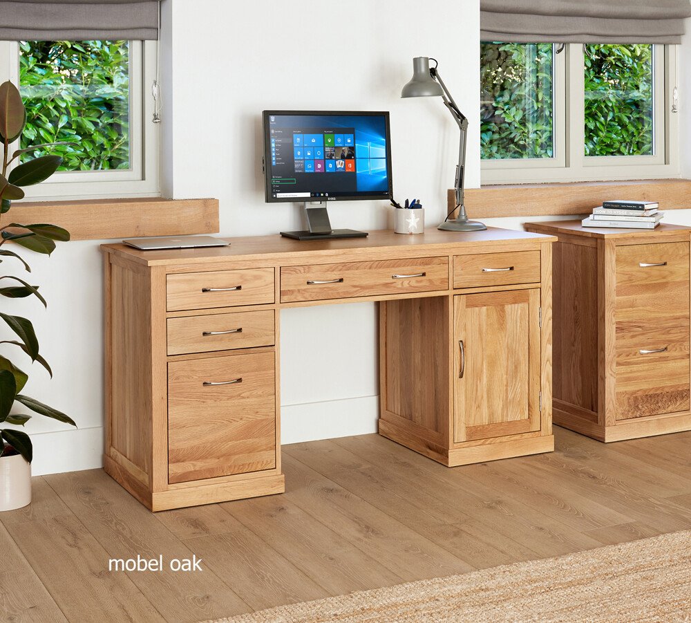 Mobel Oak Single Pedestal Computer Desk - Office Furniture Direct