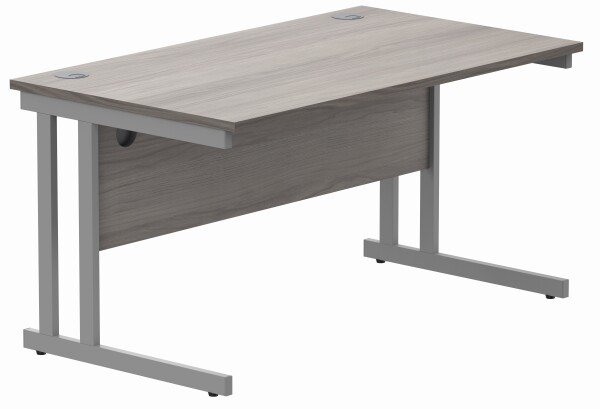 Gala Rectangular Desk with Twin Cantilever Legs - 1400mm x 800mm - Alaskan Grey Oak