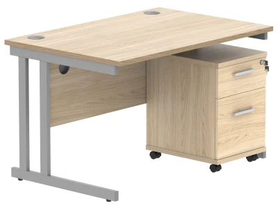 Gala Rectangular Desk - 1200mm x 800mm & 2 Drawer Mobile Under Desk Pedestal