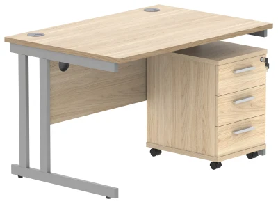 Gala Rectangular Desk - 1200mm x 800mm & 3 Drawer Mobile Under Desk Pedestal