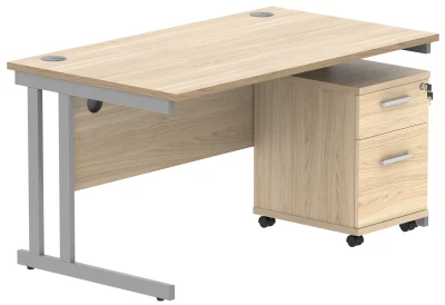 Gala Rectangular Desk - 1400mm x 800mm & 2 Drawer Mobile Under Desk Pedestal