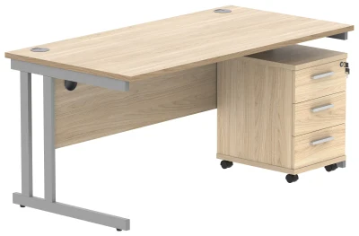 Gala Rectangular Desk - 1600mm x 800mm & 3 Drawer Mobile Under Desk Pedestal