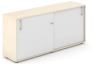Narbutas Desk End Cupboard, Amber Oak Mfc Carcass, White Mfc Doors, Grey Type x Handles