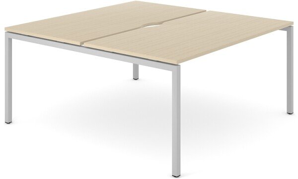 Narbutas Back-to-back Extension Desk, Scoop Back, Amber Oak Mfc Desktop, Silver Metal Legs