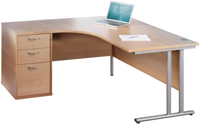 Dams Maestro 25 Corner Desk with Twin Cantilever Legs - 1400 x 1200mm & Desk High Pedestal