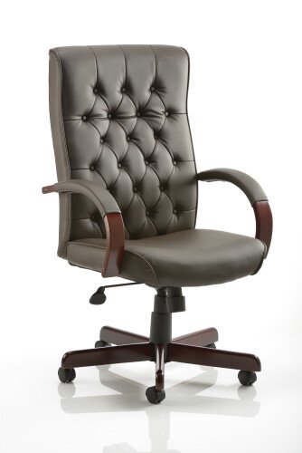 Dynamic Chesterfield Bonded Leather Executive Chair with Arms - Brown