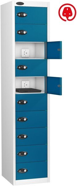 Probe LapBox 10 Compartment Locker with Charge Socket - 1780 x 380 x 525mm - Blue (Similar to RAL 5019)