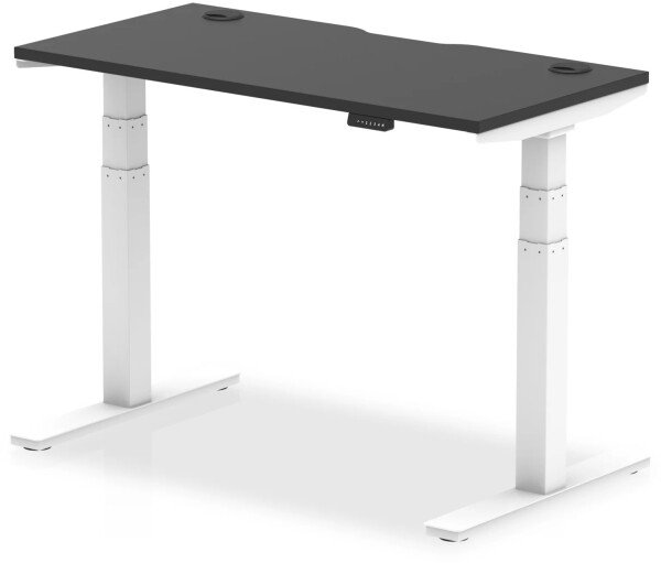 Dynamic Air Rectangular Height Adjustable Black Series Desk with Cable Ports - 1200mm x 600mm - White