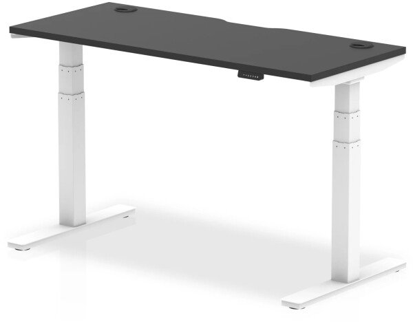 Dynamic Air Rectangular Height Adjustable Black Series Desk with Cable Ports - 1400mm x 600mm - White